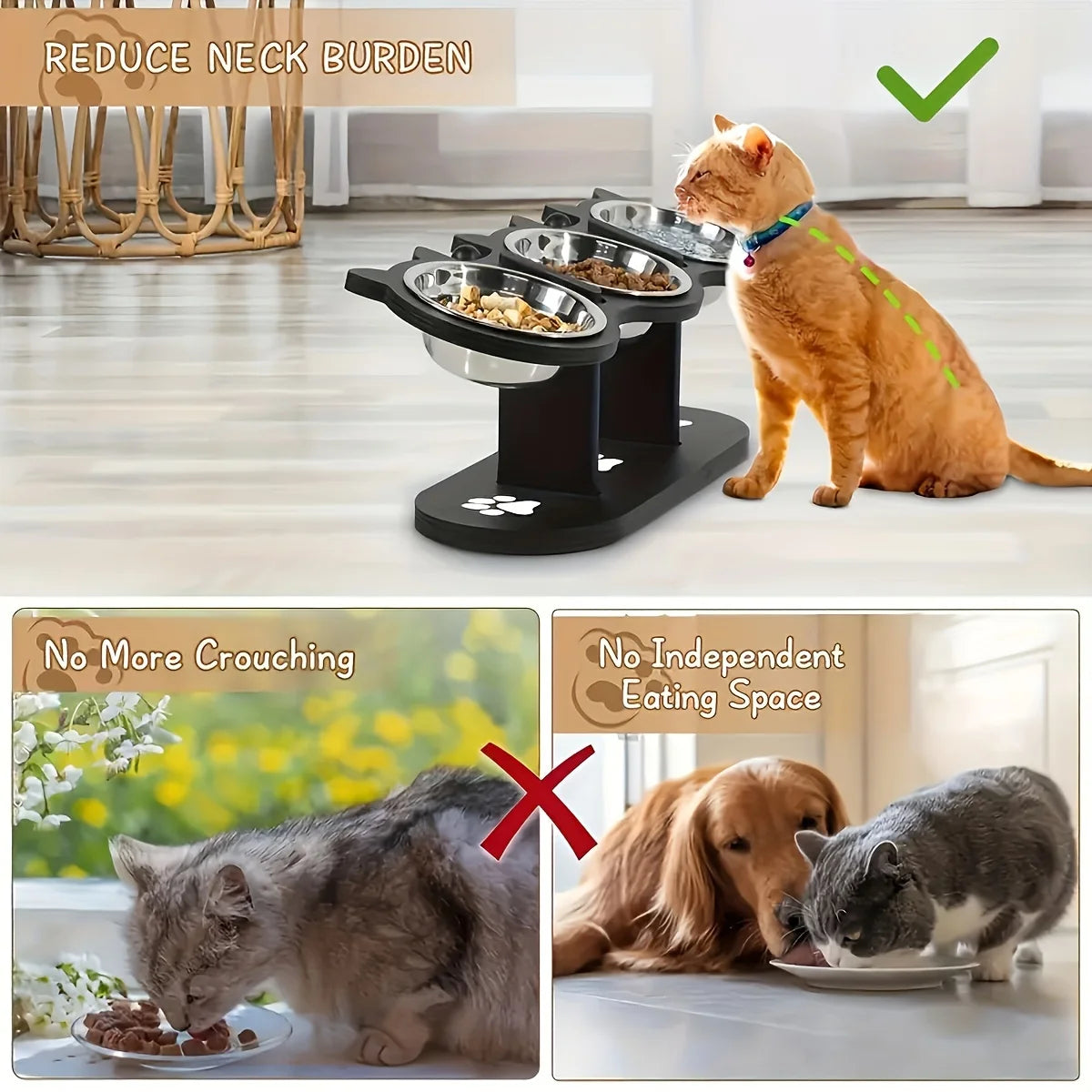 3 Cat Bowls in 1 Feeder Feeding & Watering Supplies