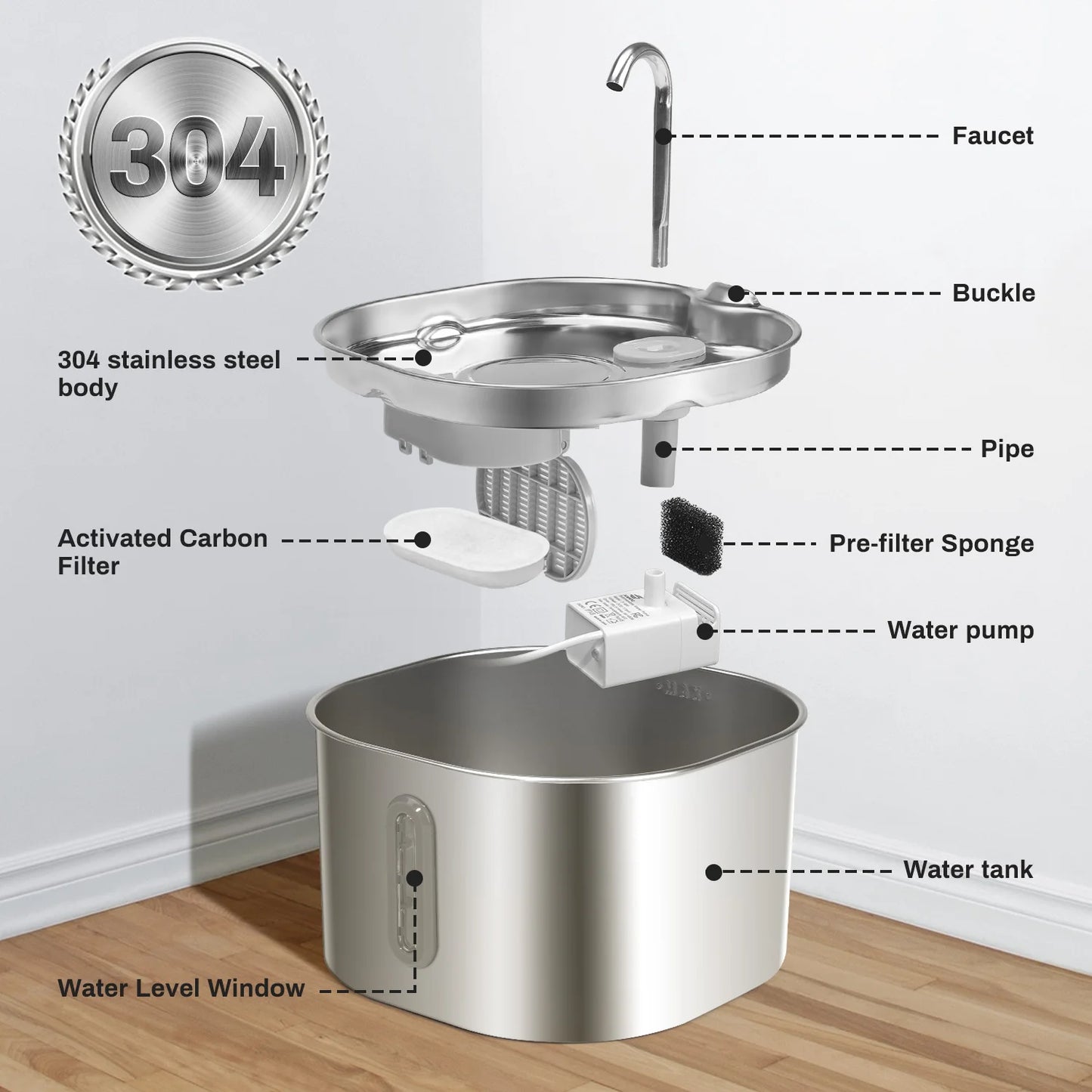 Stainless Steel Cat Water Fountain - Large C