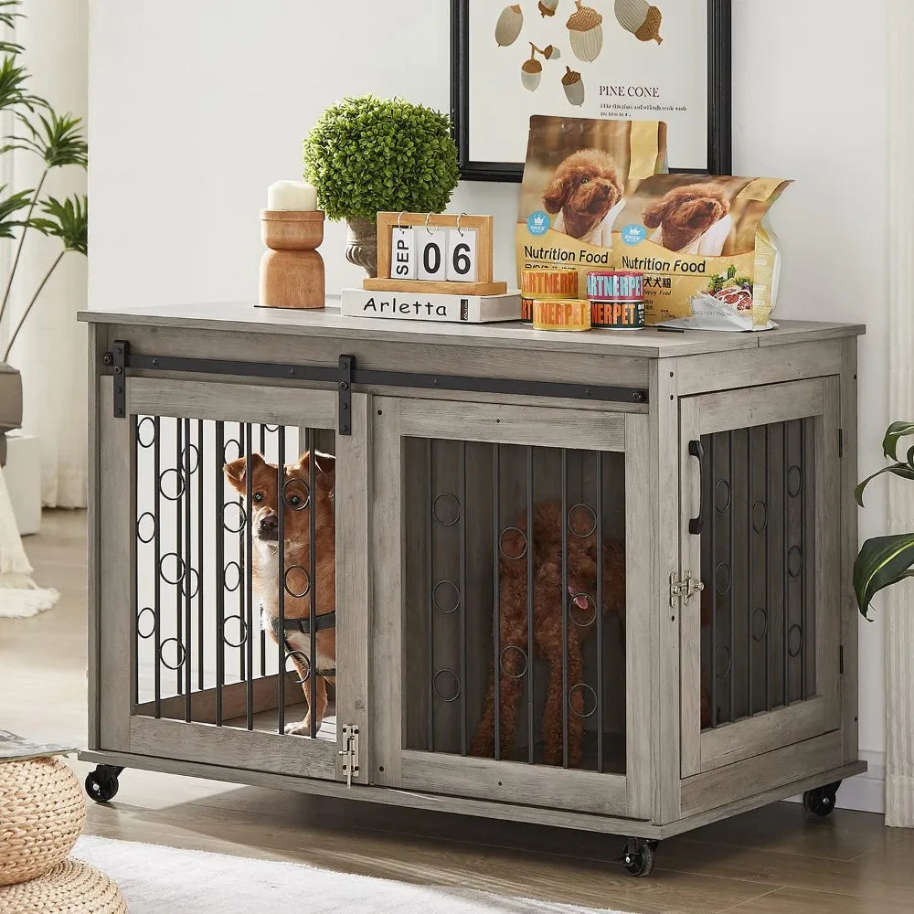 Dog Crate Furniture with Sliding Barn Door