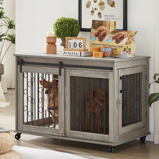 Dog Crate Furniture with Sliding Barn Door