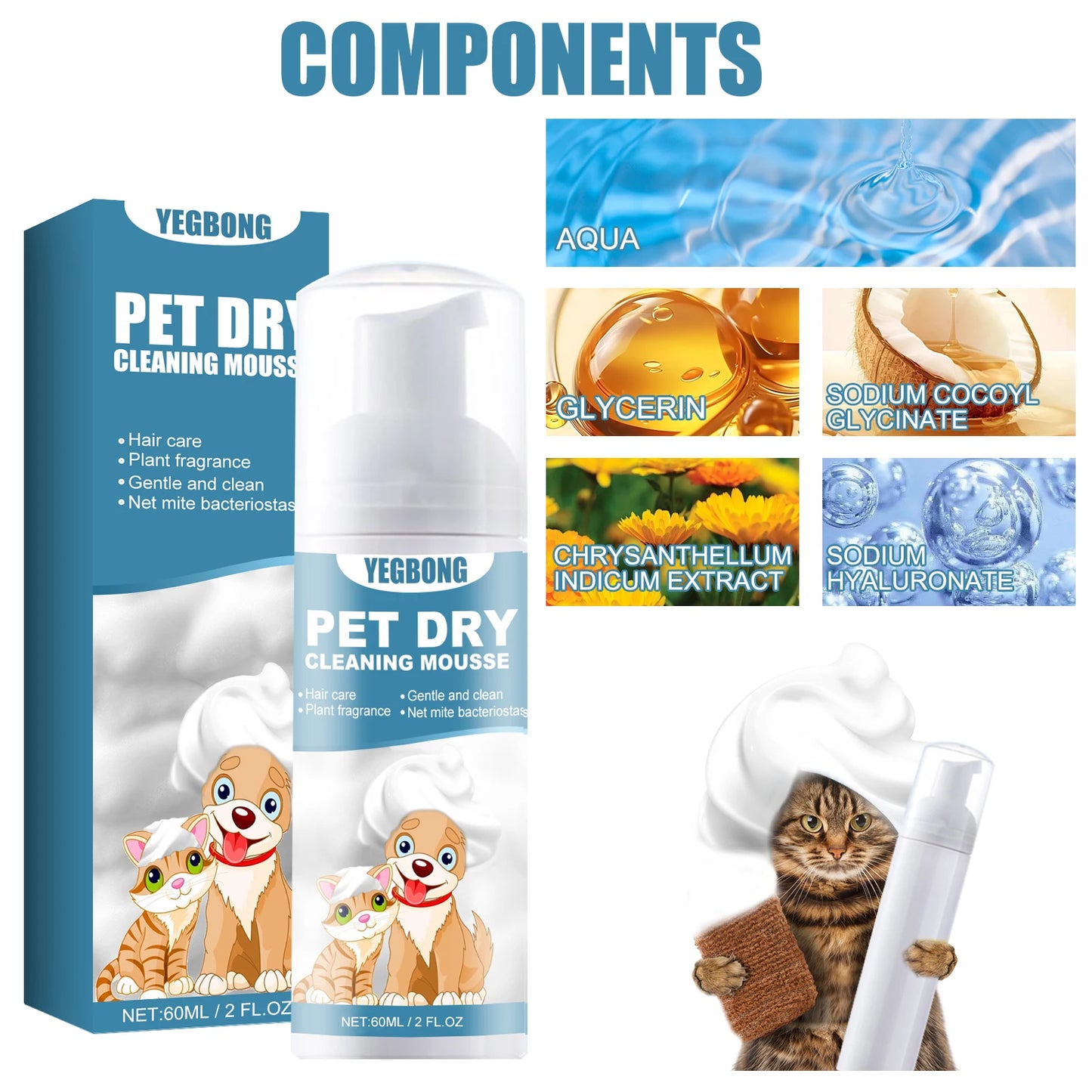 1-4PCS Pet Dry Shampoo Mousse for Puppies and Kittens
