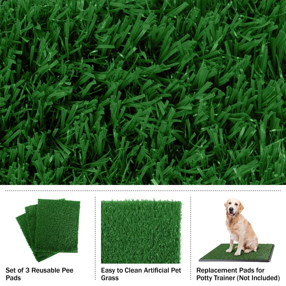Set of 3 Washable Replacement Turf Grass Pee Pads Dogs Portable Heavy Duty Pet Training Easy Clean-Up Indoor Outdoor Use