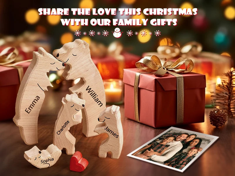 Personalized Custom Bear Family Wooden Puzzle