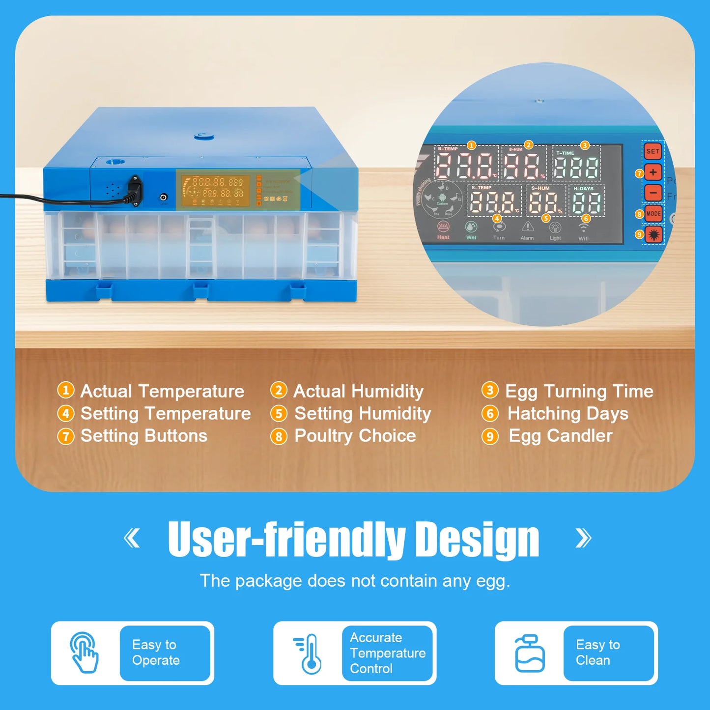 2-in-1 48 Egg Incubator with Temperature Display