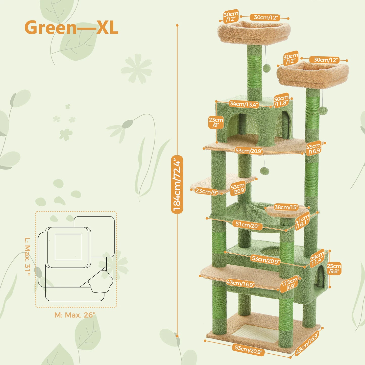 Large Cat Tree Tower for Indoor Cats, Green