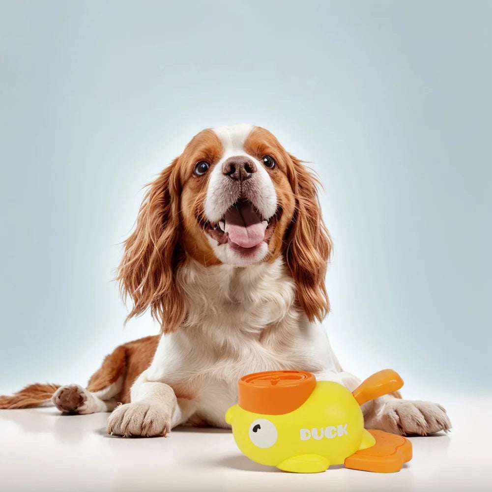 Yellow Duck Shaped Automatic Dog Feeder