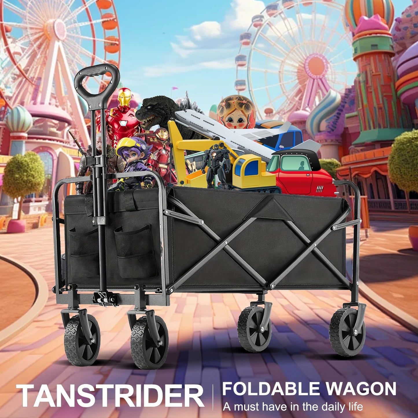 Foldable cart, Foldable trailer on wheels