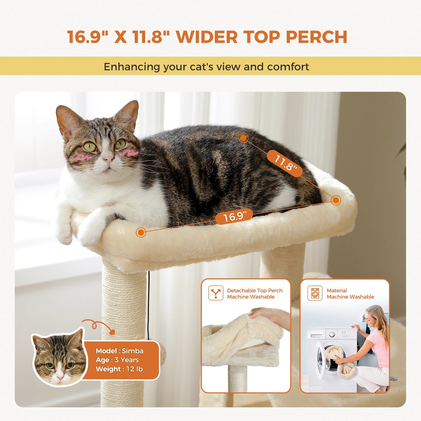 Cat Tree Tower with Detachable Top Perch
