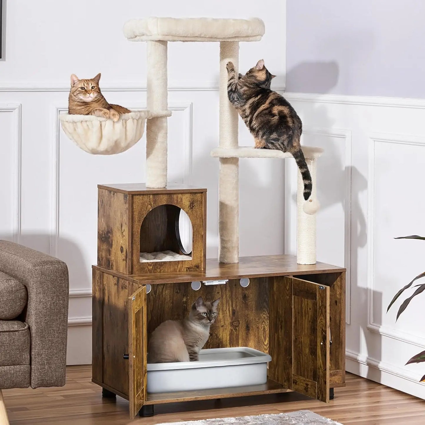 Litter Box Enclosure with Cat Tree