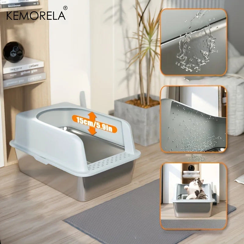Stainless Steel Litter Box With Litter Mat And Litter
