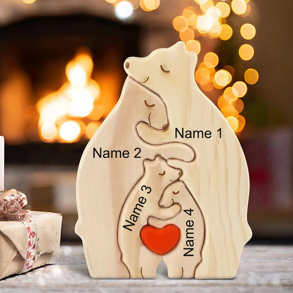 Personalized Custom Bear Family Wooden Puzzle