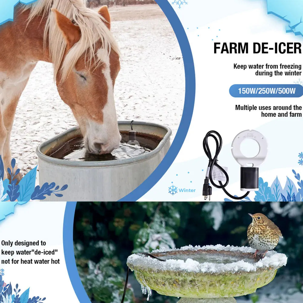 500W Chicken Waterer Heater Aluminum Utility De-Icer for Farm & Livestock
