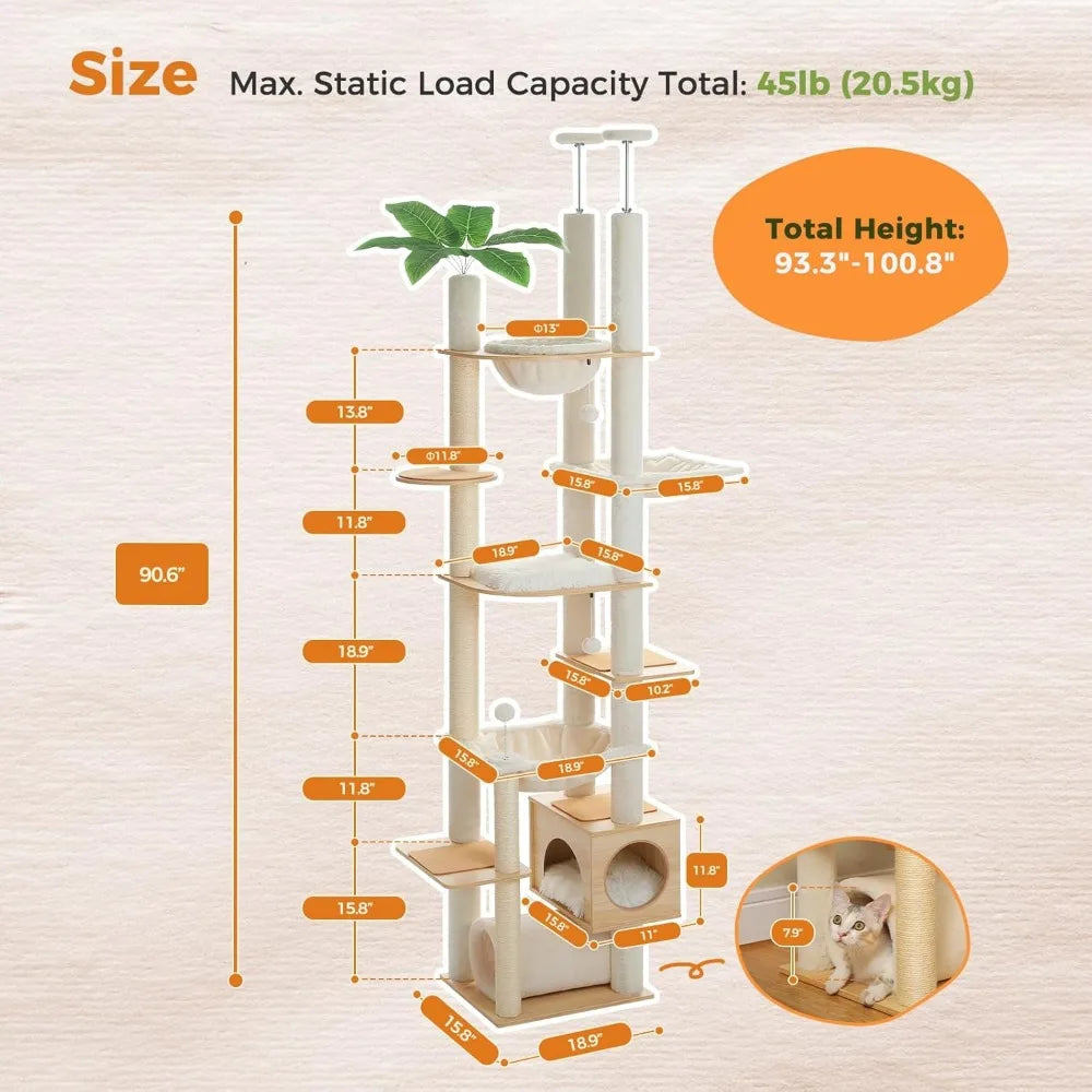 PEQULTI Floor to Ceiling Cat Tree 93.3’’-100.8’’