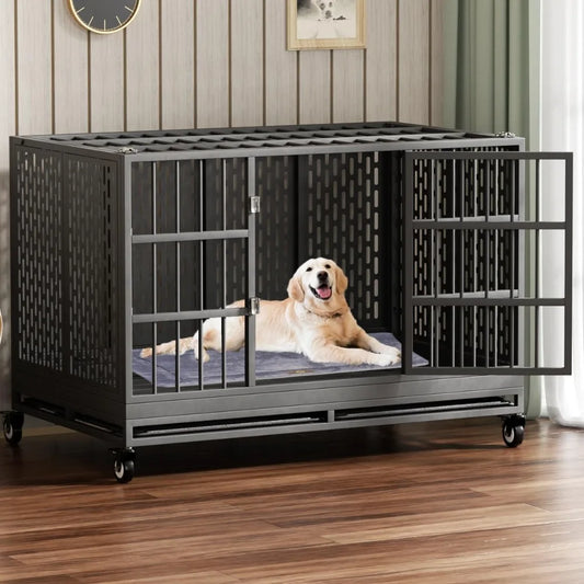 48/42/38 Inch Heavy Duty Dog Crate with Wheels