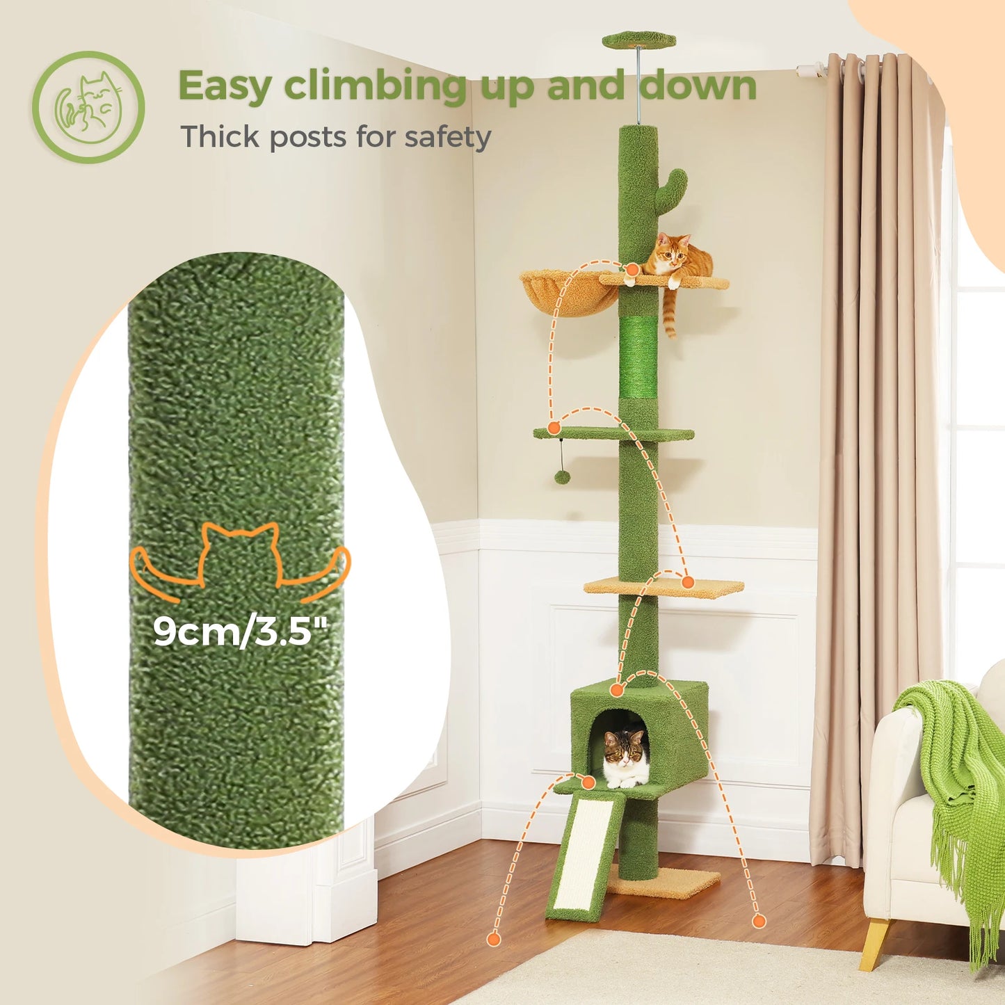 Adjustable 210-274CM Floor to Ceiling Cat Tree Tower
