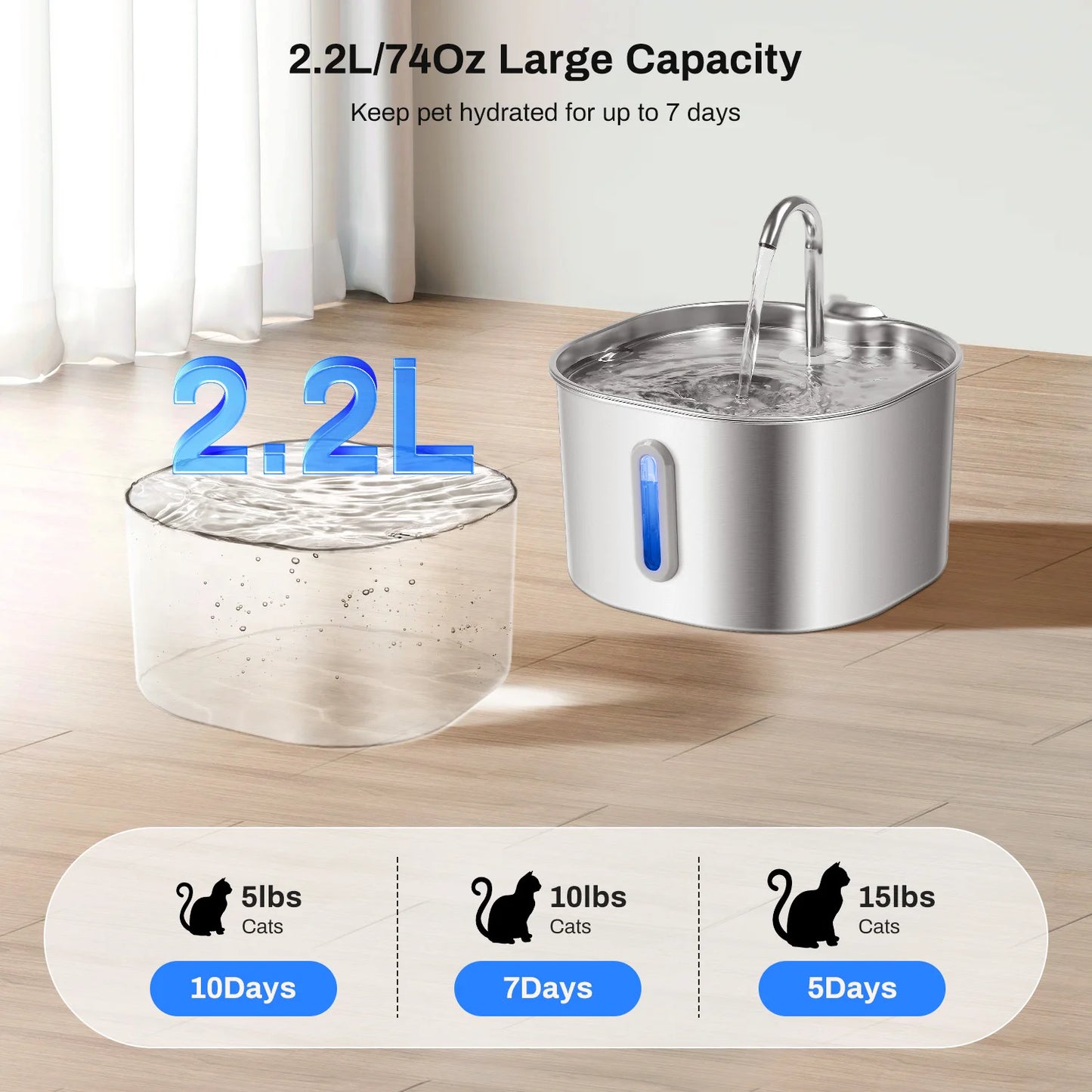 Stainless Steel Cat Water Fountain - Large C