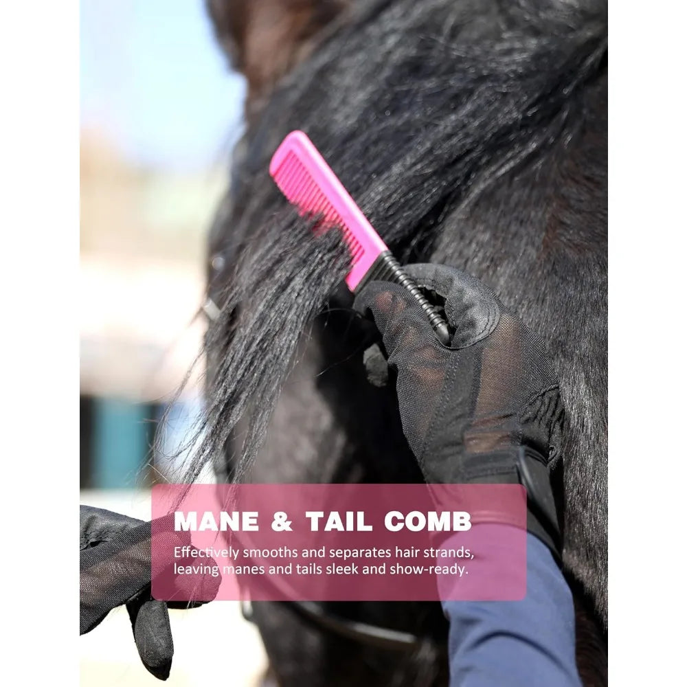 Shinewell Horse Grooming Brushes Kit 9 pieces with Organizer Bag Grooming Care Series Horse Brush Sets Pink