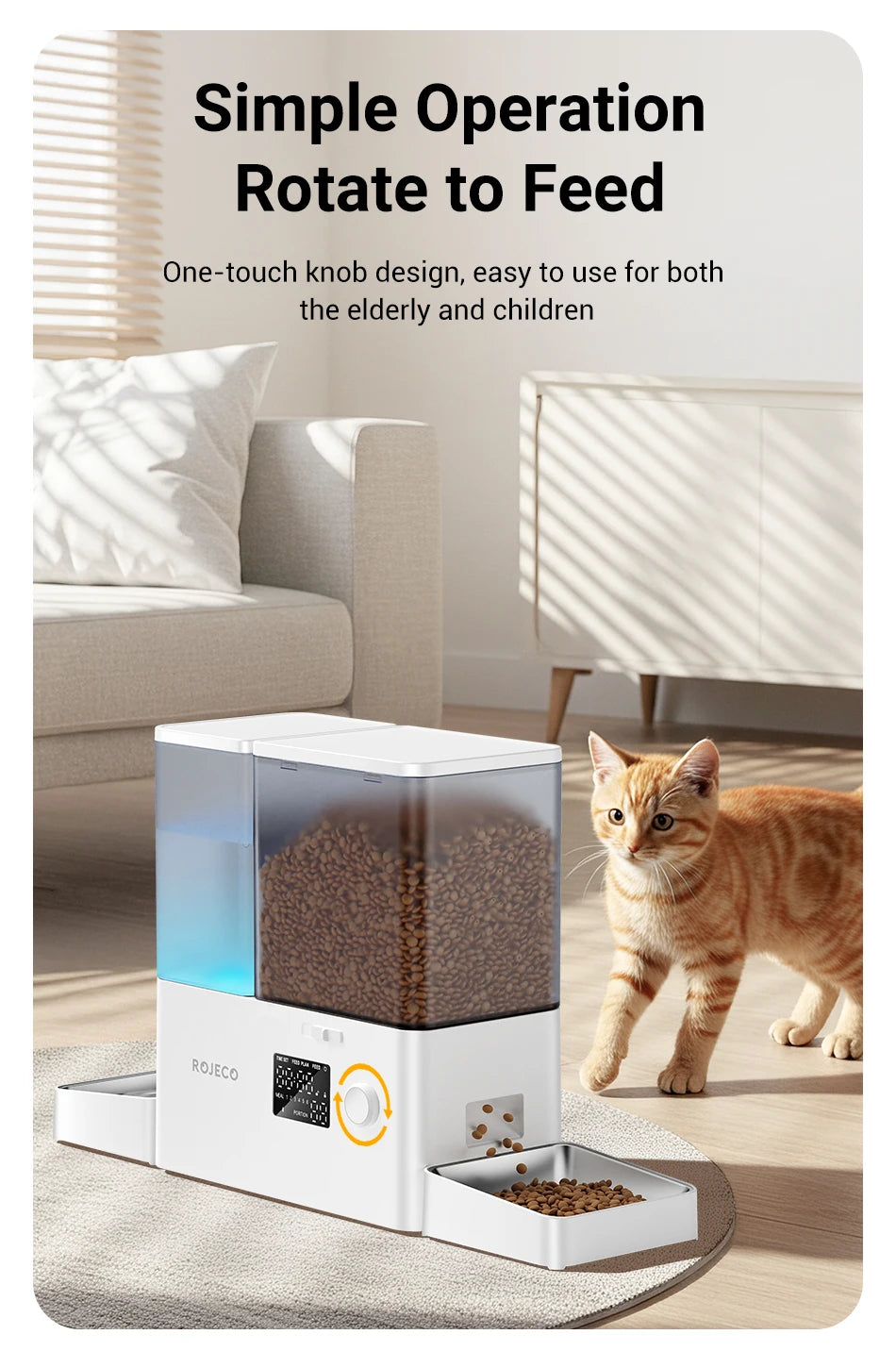 ROJECO 2 In 1 Automatic Pet Feeder