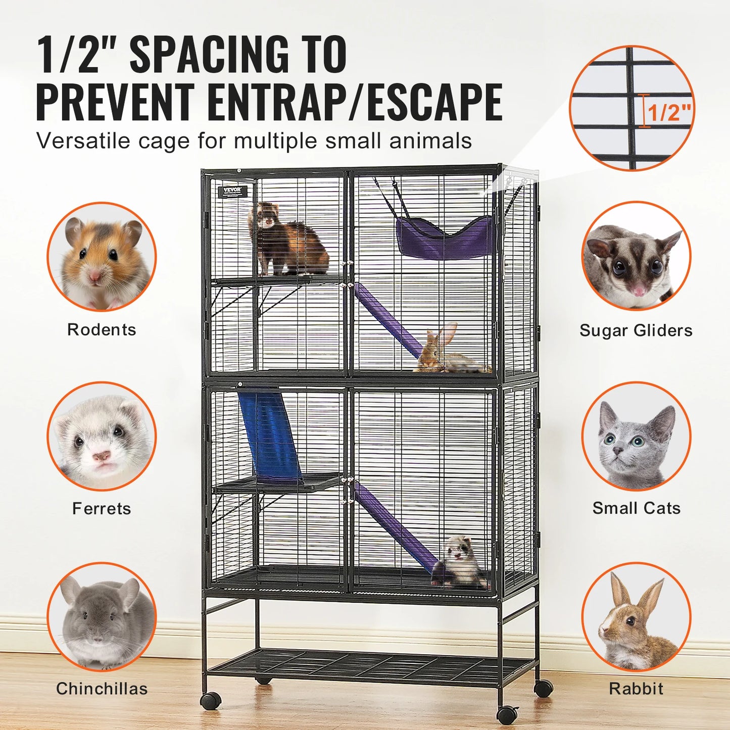 SucceBuy 64.6" Rolling Metal Ferret Cage Large