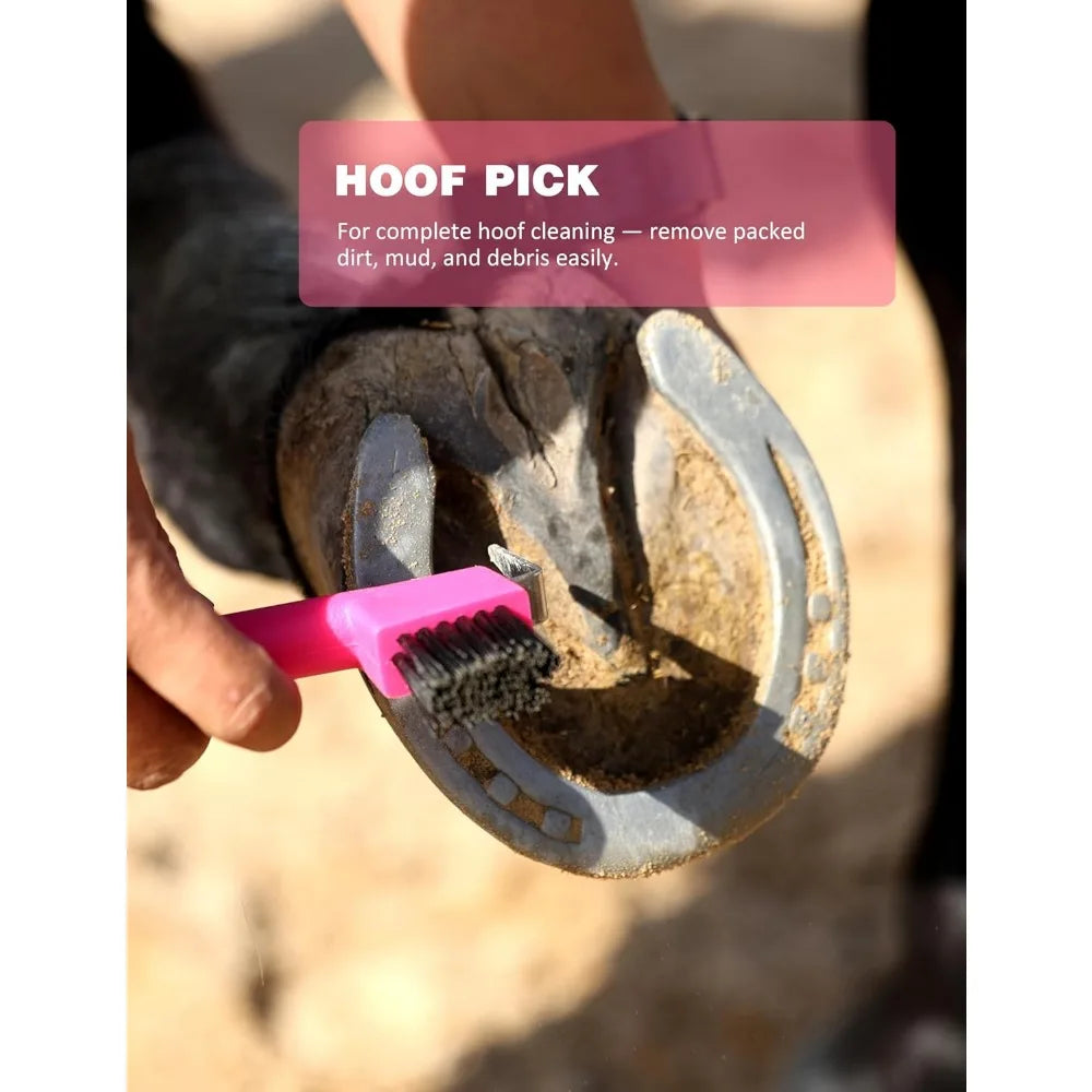 Shinewell Horse Grooming Brushes Kit 9 pieces with Organizer Bag Grooming Care Series Horse Brush Sets Pink