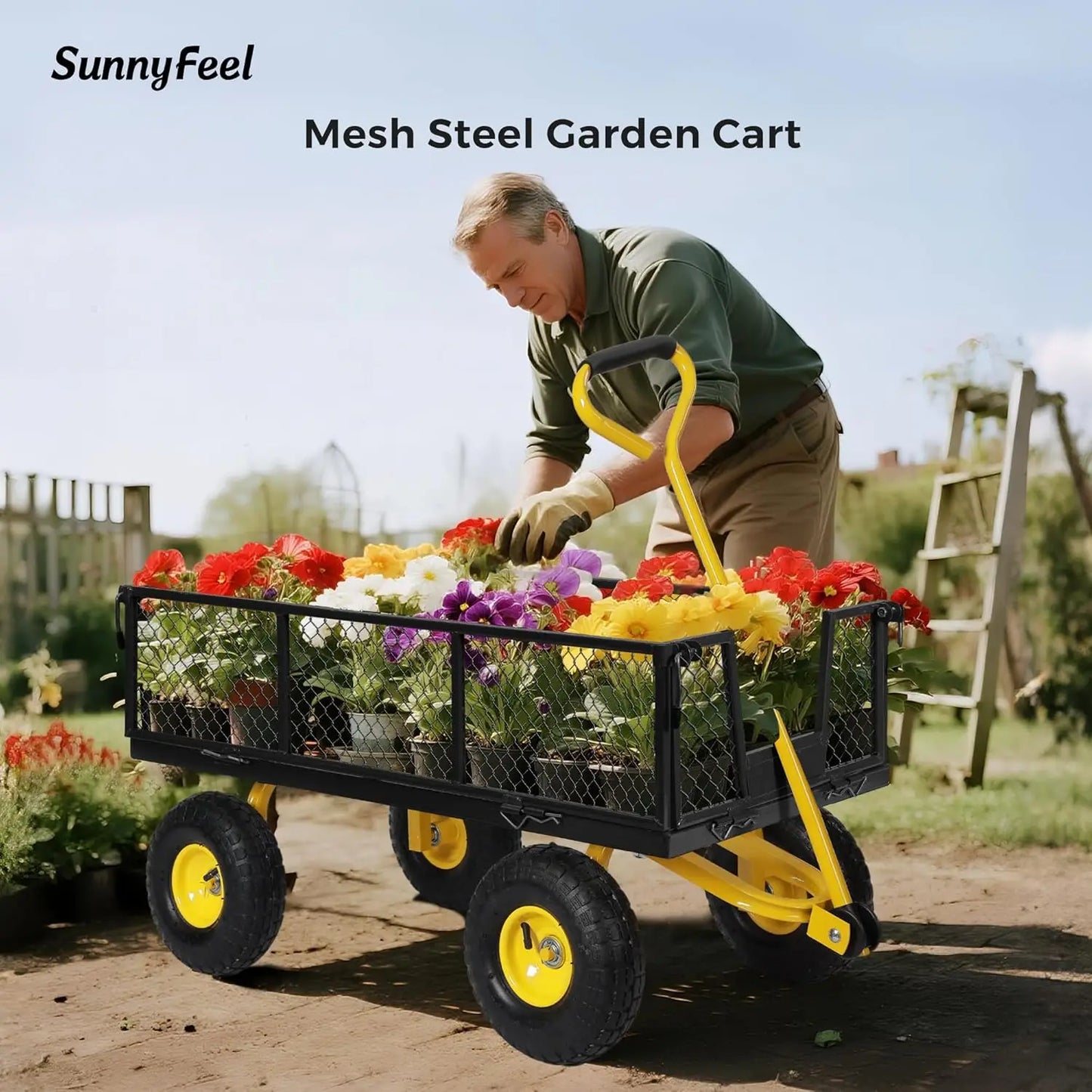900 Lbs Capacity Heavy Duty Mesh Steel Garden Cart