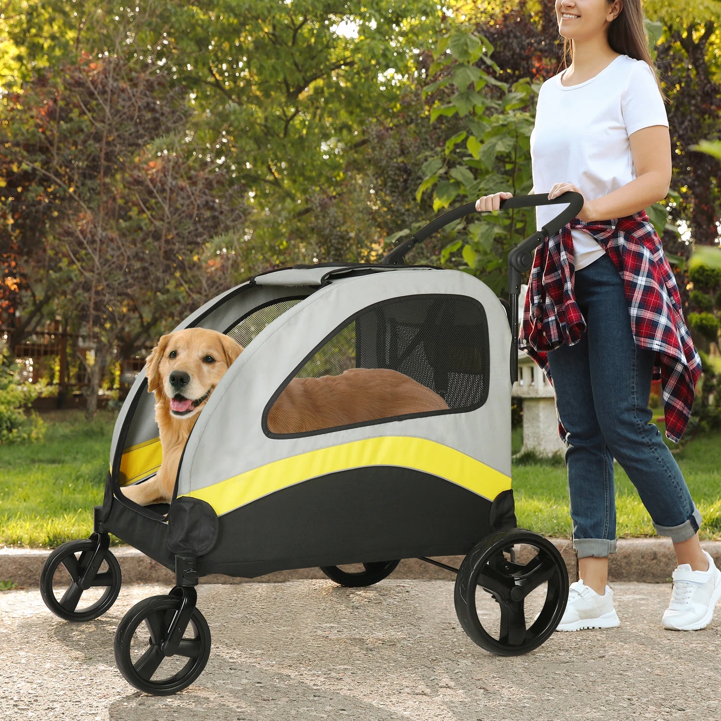 Portable Dog Stroller 4 Wheels for Large Dogs