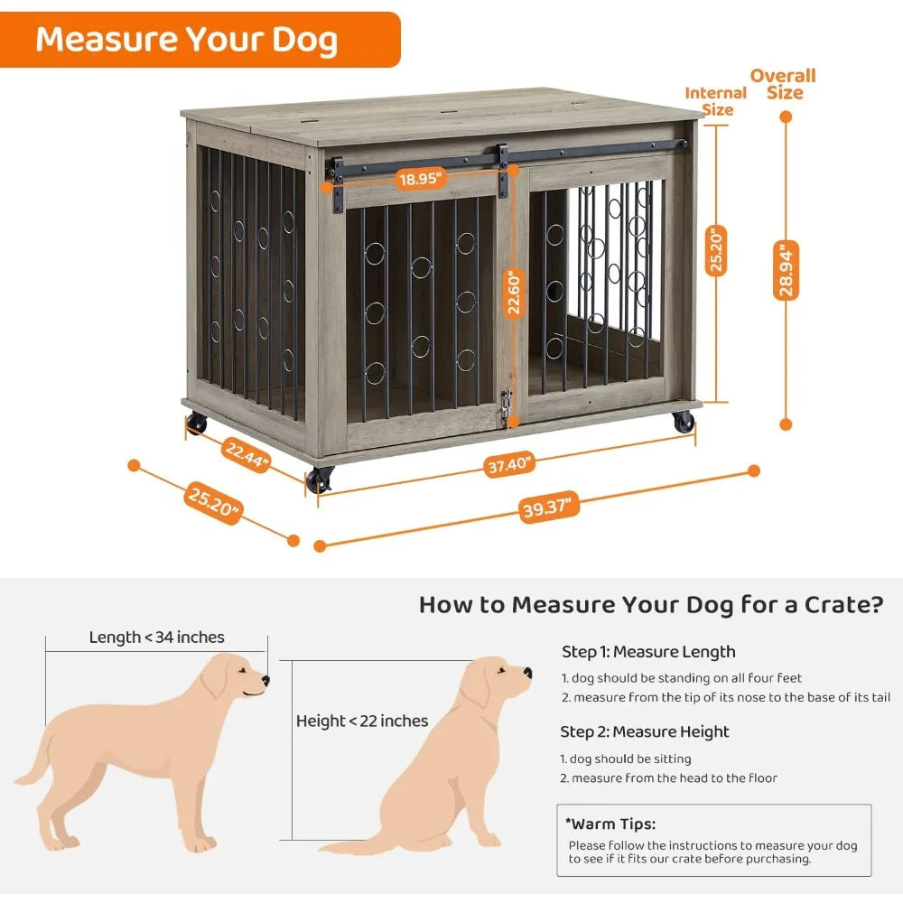 Dog Crate Furniture with Sliding Barn Door