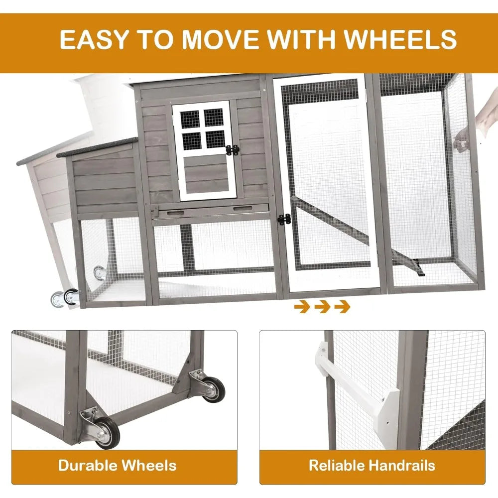 Wooden 75" Chicken Coop with Wheels