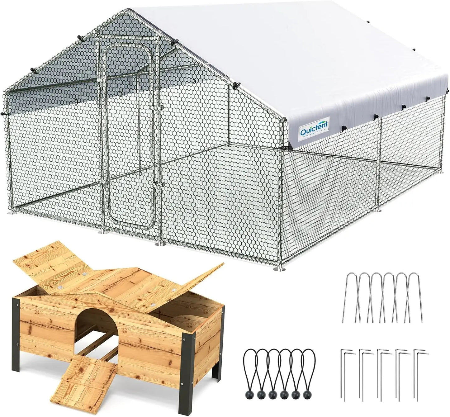 Large Metal Chicken Coop Run W/Nesting Box