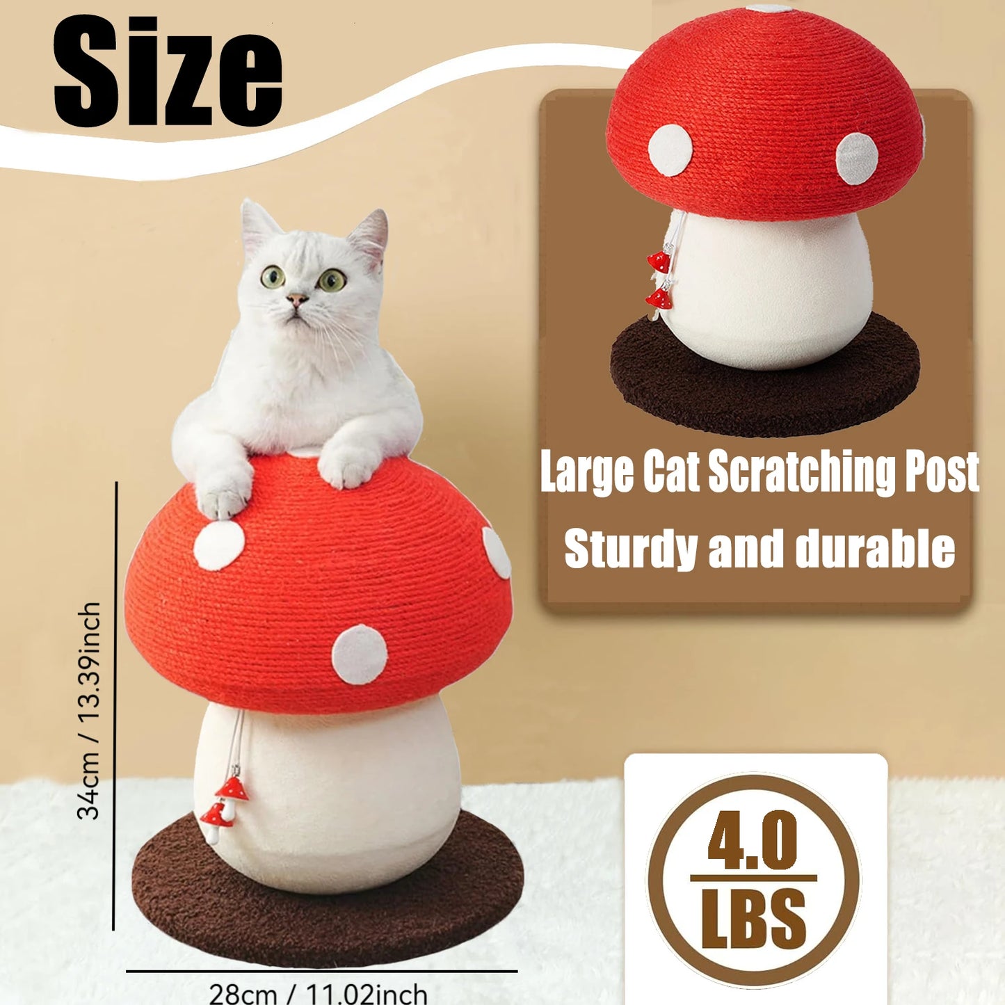 Red Mushroom-Shaped Sisal Cat Scratching Post