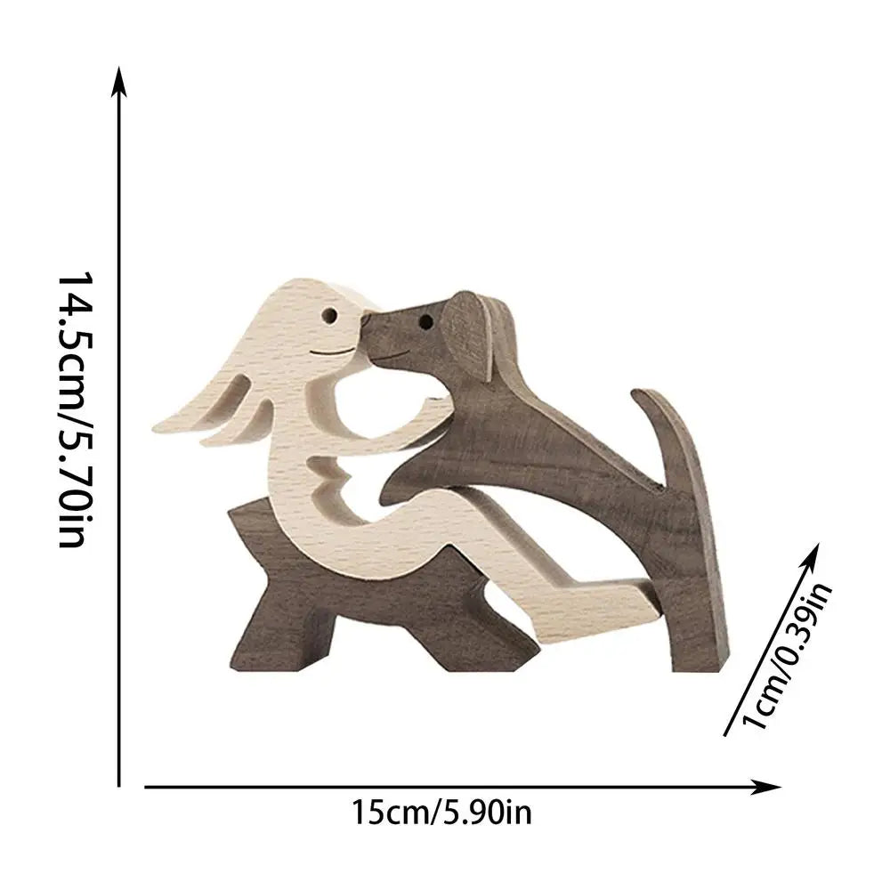 Cute Wood Dog Human Statue