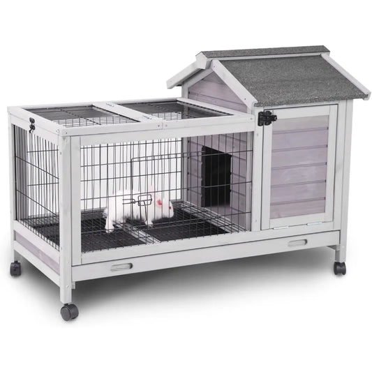 Wooden Rabbit Hutch with Removable Wire Floor Grid