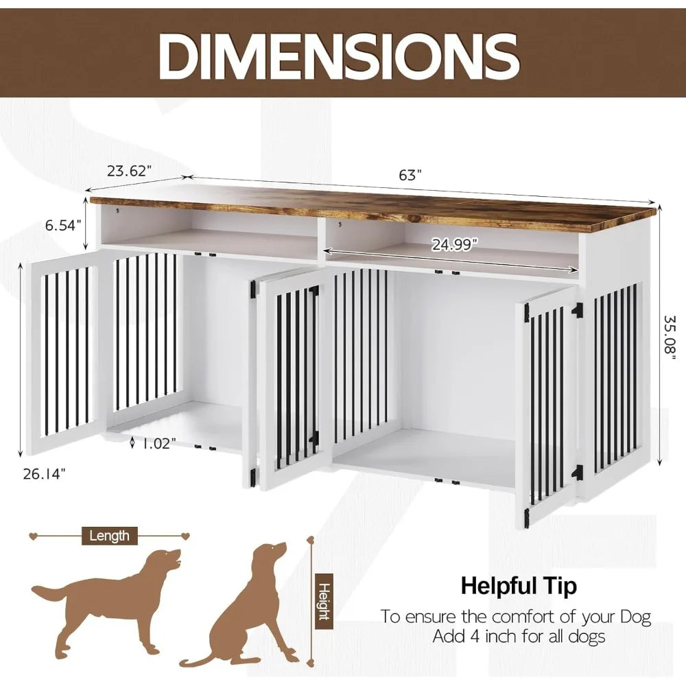 72'' Dog Crate Furniture for 2 Dogs