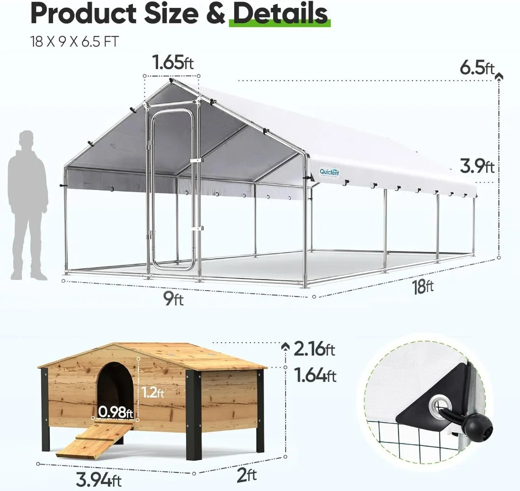 Large Metal Chicken Coop Run W/Nesting Box