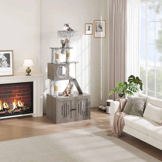 Cat Tree Tower with Litter Box Enclosure