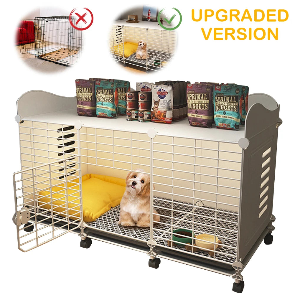Dog Crate End Table with Wheels & Tray
