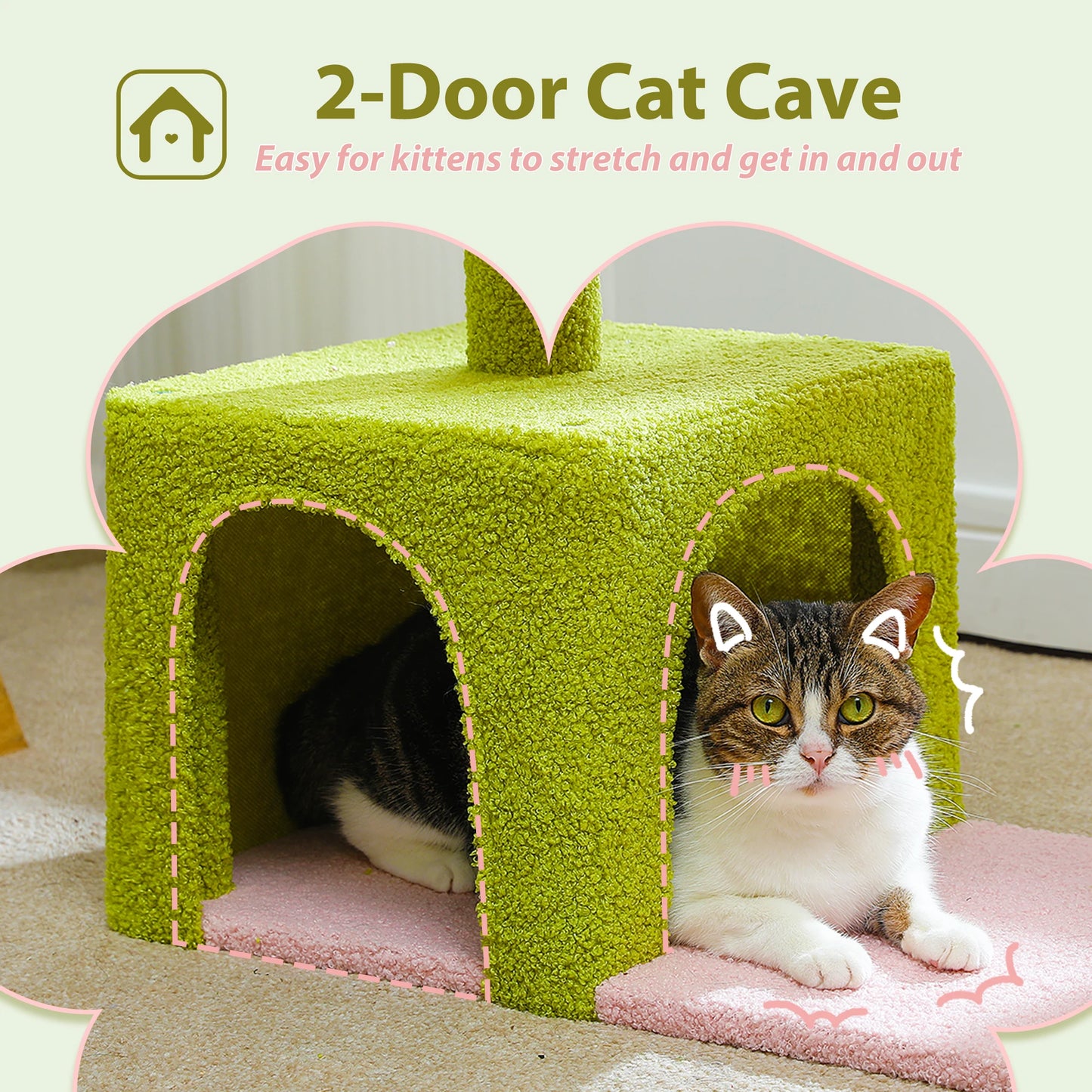 Small Cat Tree, Cute Flower Cat Tower with Cozy Condo for Indoor