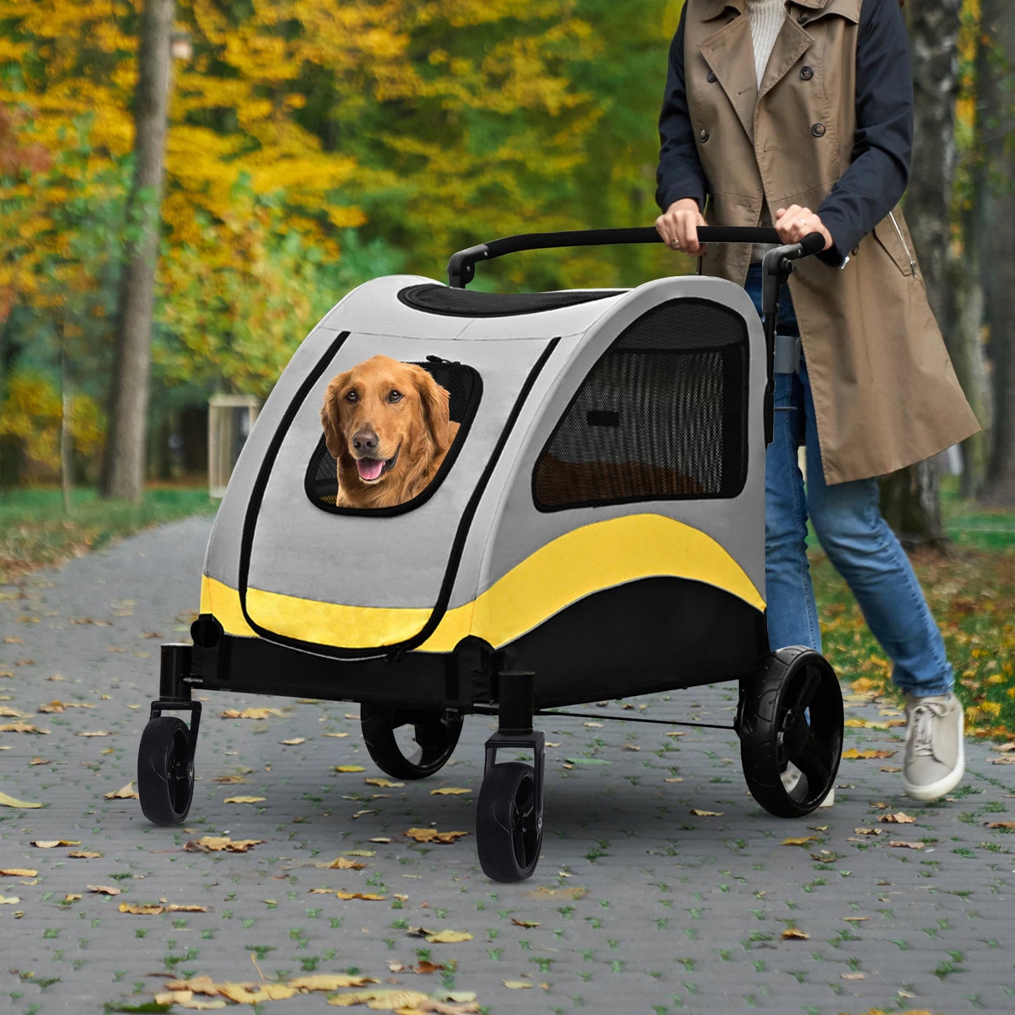 Portable Dog Stroller 4 Wheels for Large Dogs