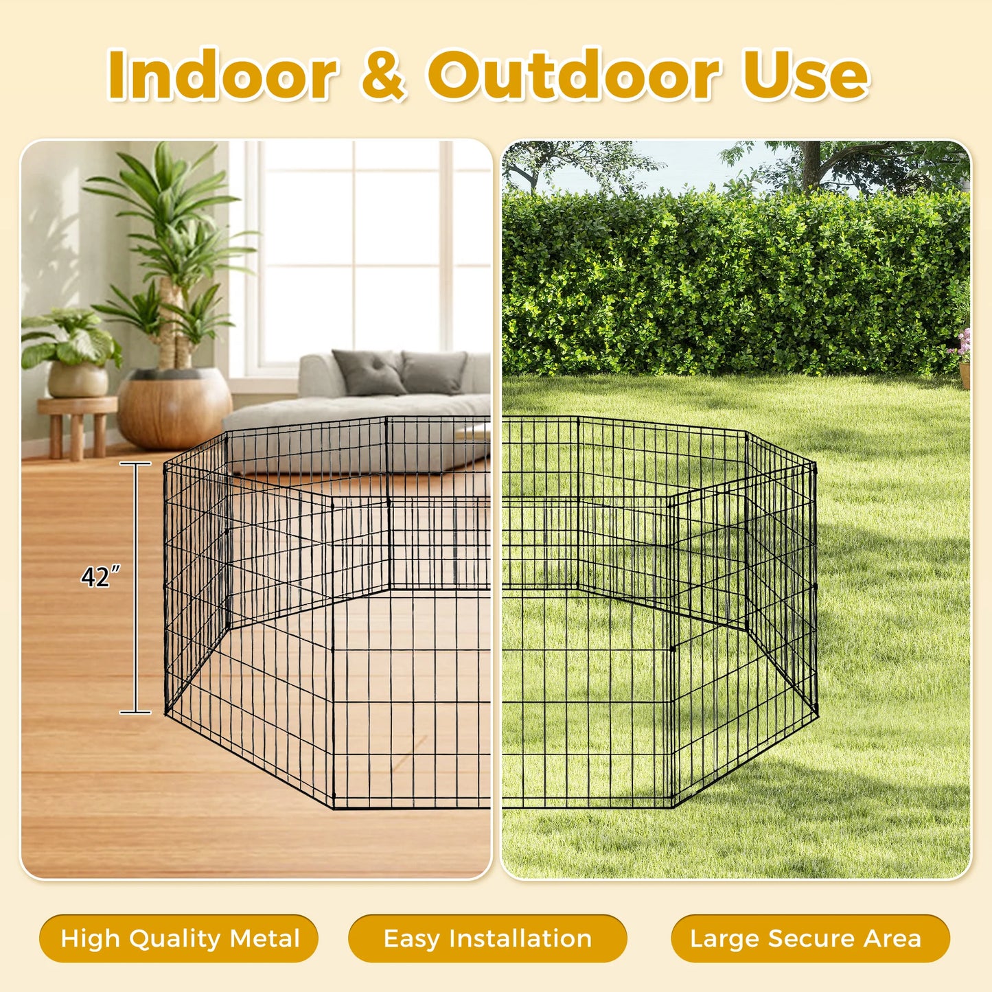 Foldable Metal Dog Playpen for Indoor/Outdoor