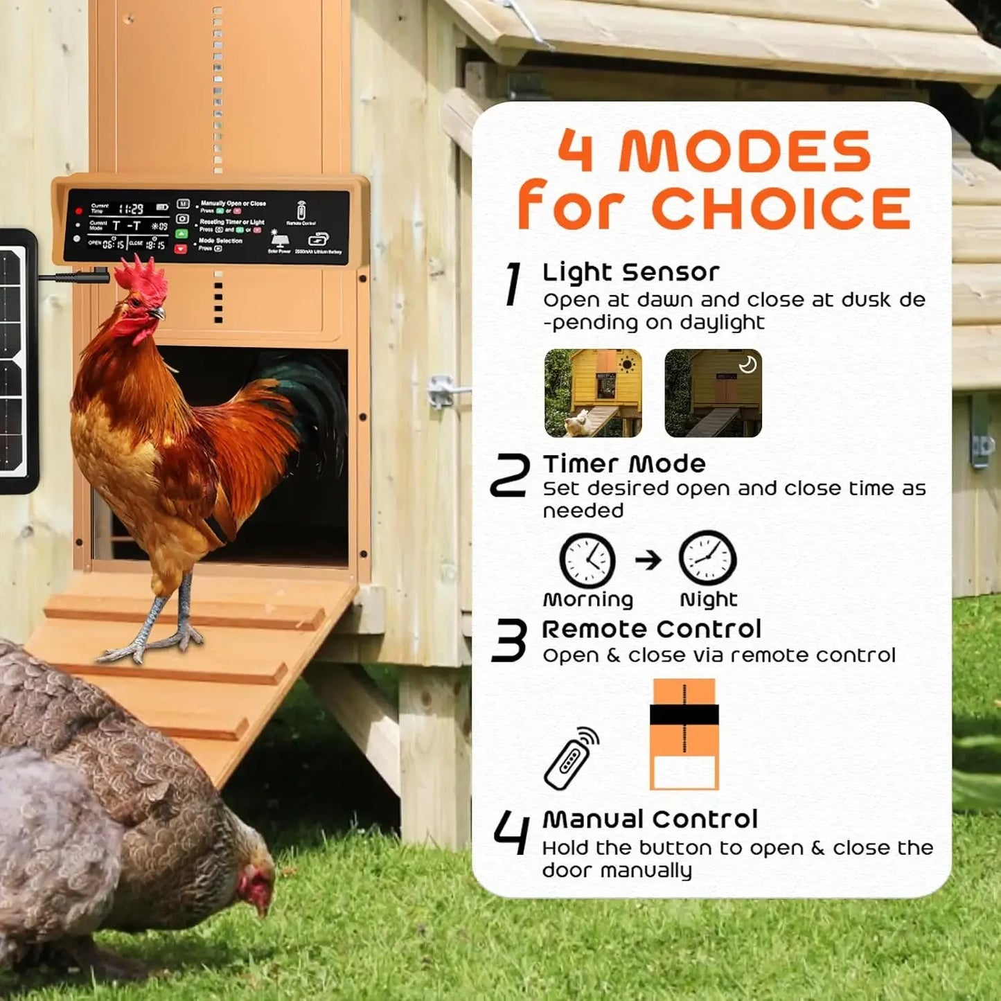Automatic Chicken Coop Door Solar Powered with Timer & Light Sensor