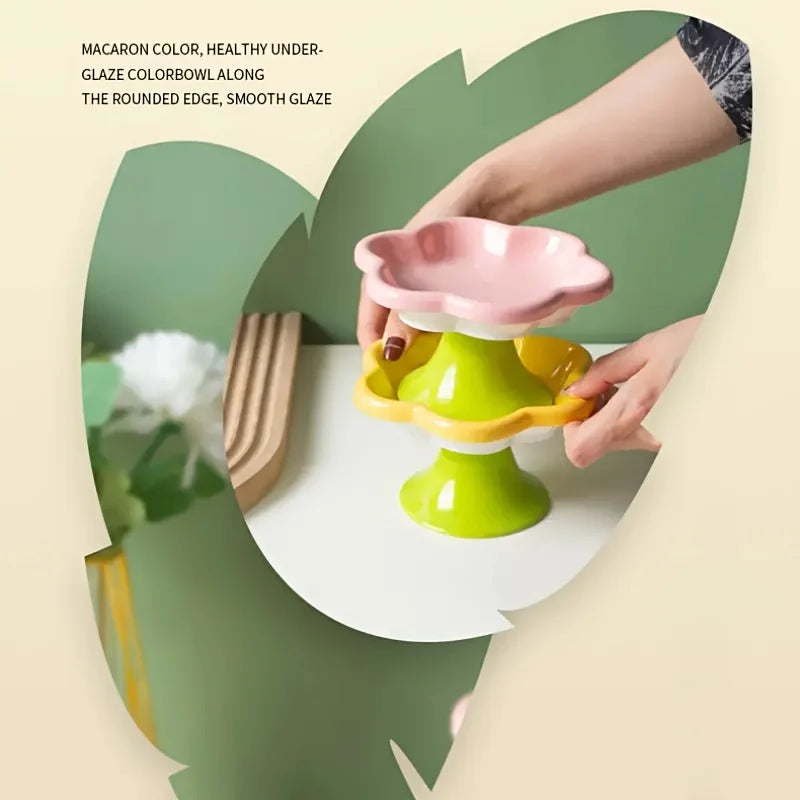 Pet Bowl Ceramic Flower Design Cat Food Bowl