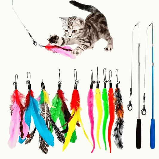 Retractable Cat Teaser Stick Set