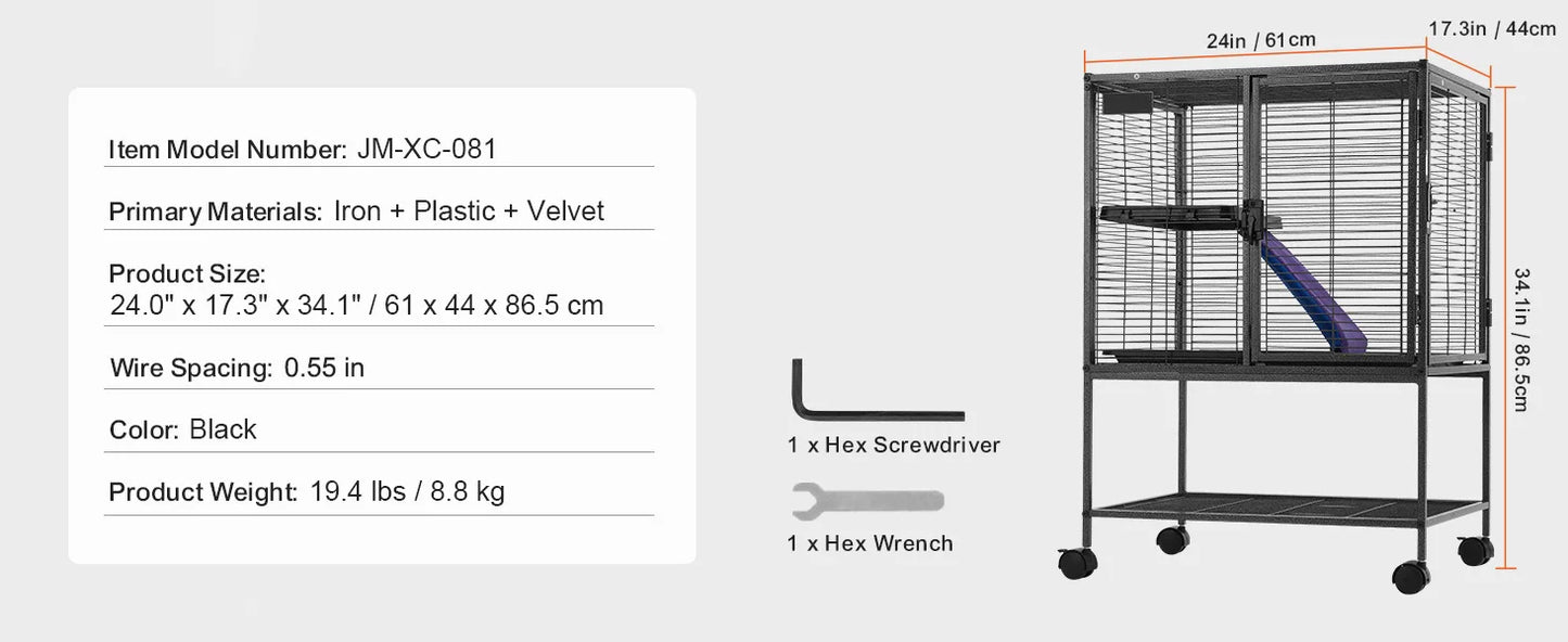 SucceBuy 64.6" Rolling Metal Ferret Cage Large