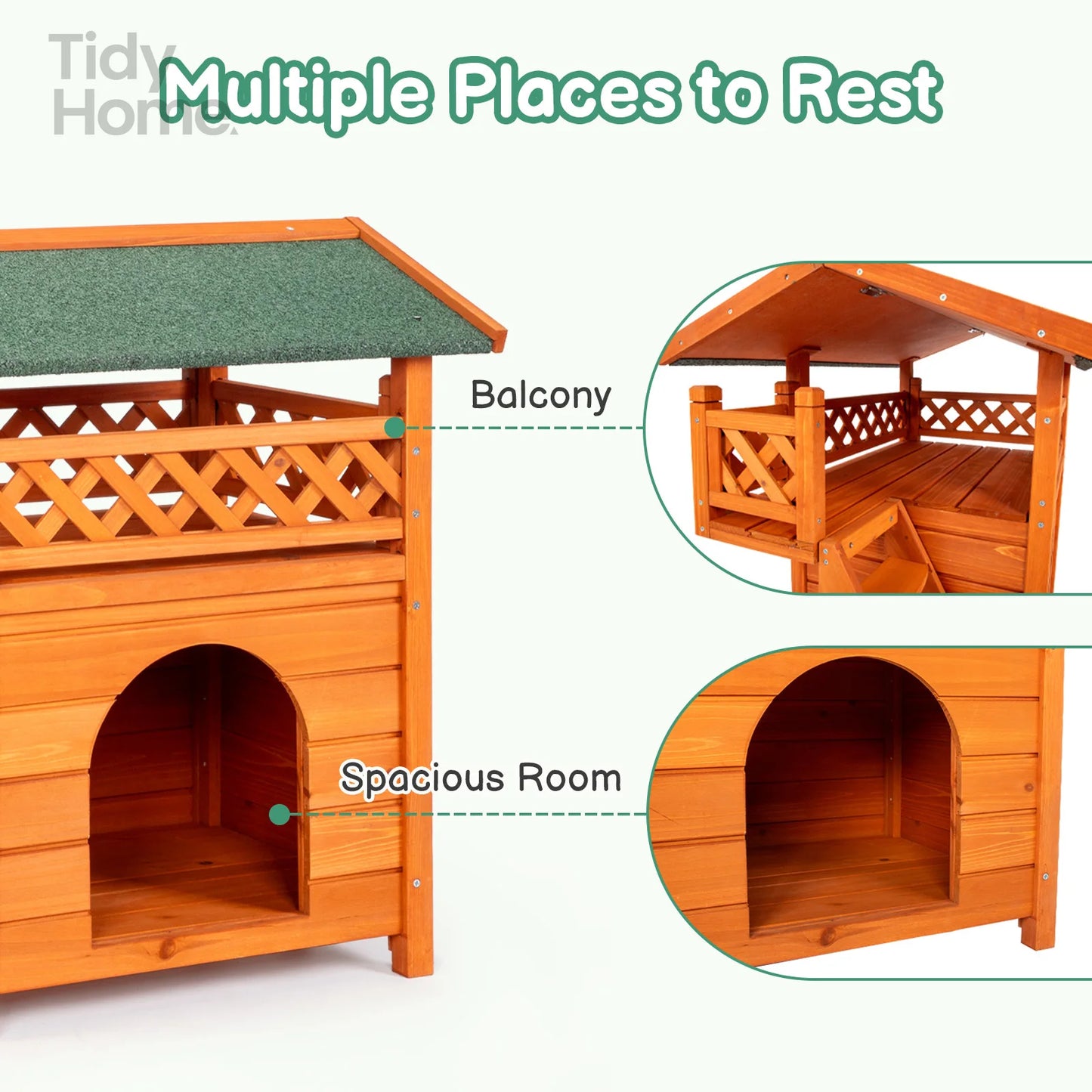 2-Story Wooden Feral Cat House Outdoor Indoor , Orange & Green cat cage
