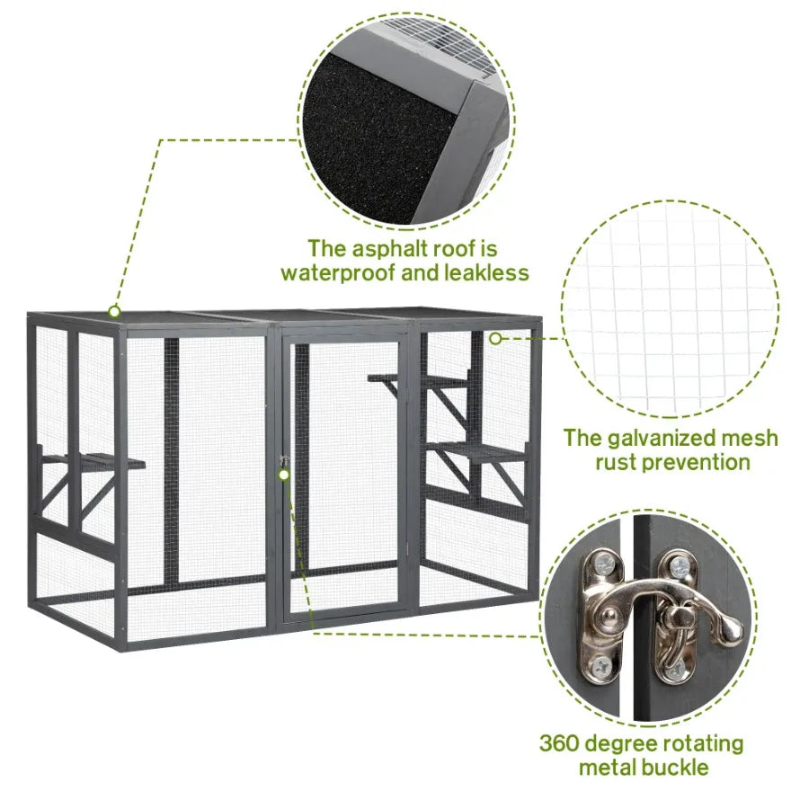 Wooden Cat Cage, Gray Black