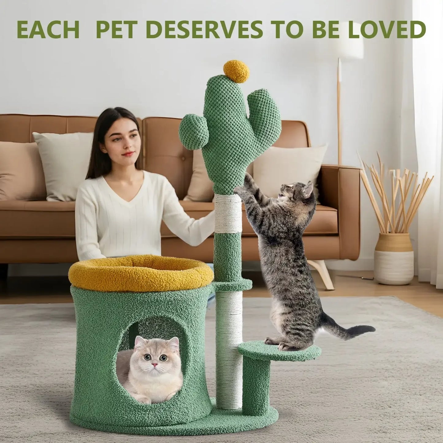 Cat Tower with Cactus, Green