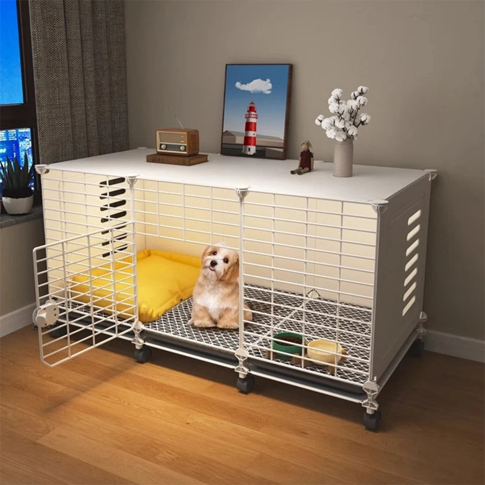 Dog Crate End Table with Wheels & Tray