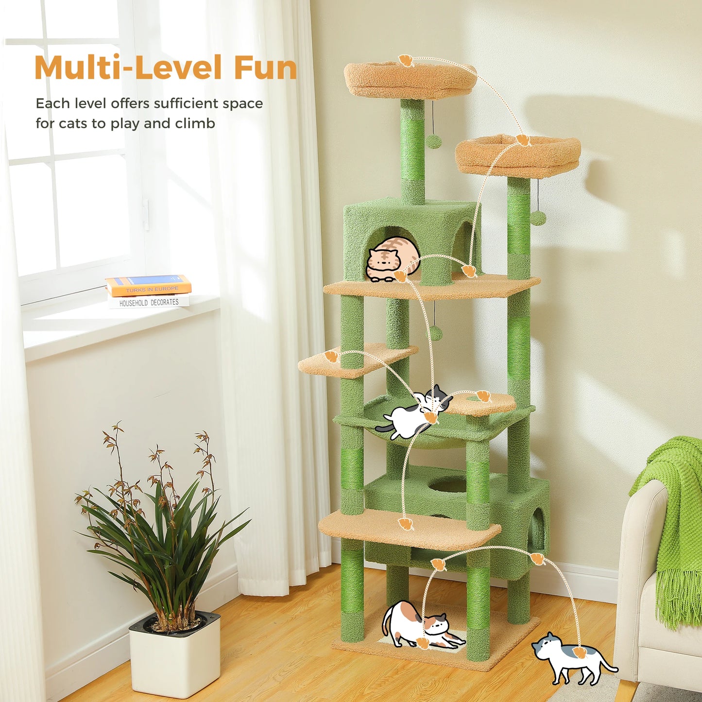 Large Cat Tree Tower for Indoor Cats, Green