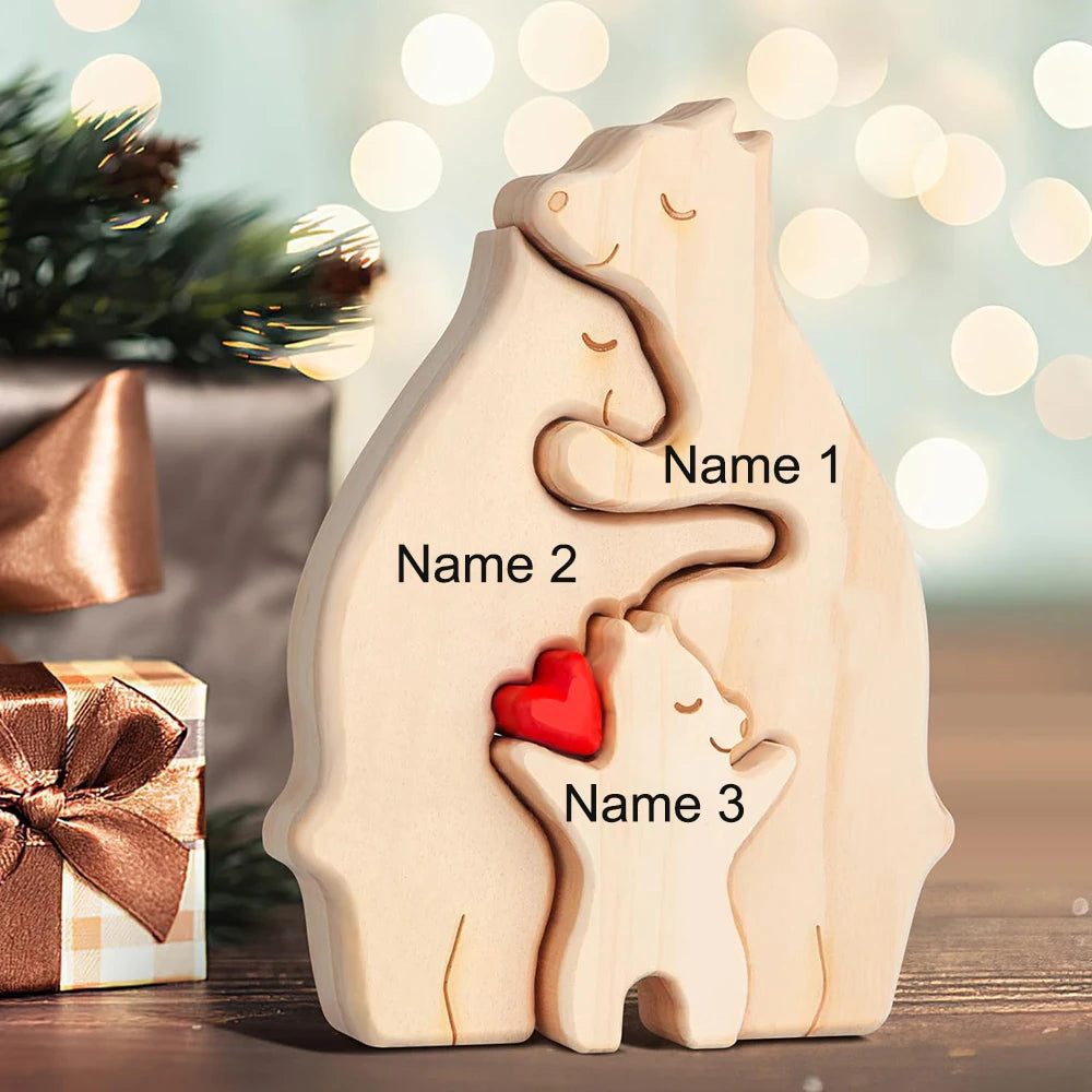 Personalized Custom Bear Family Wooden Puzzle