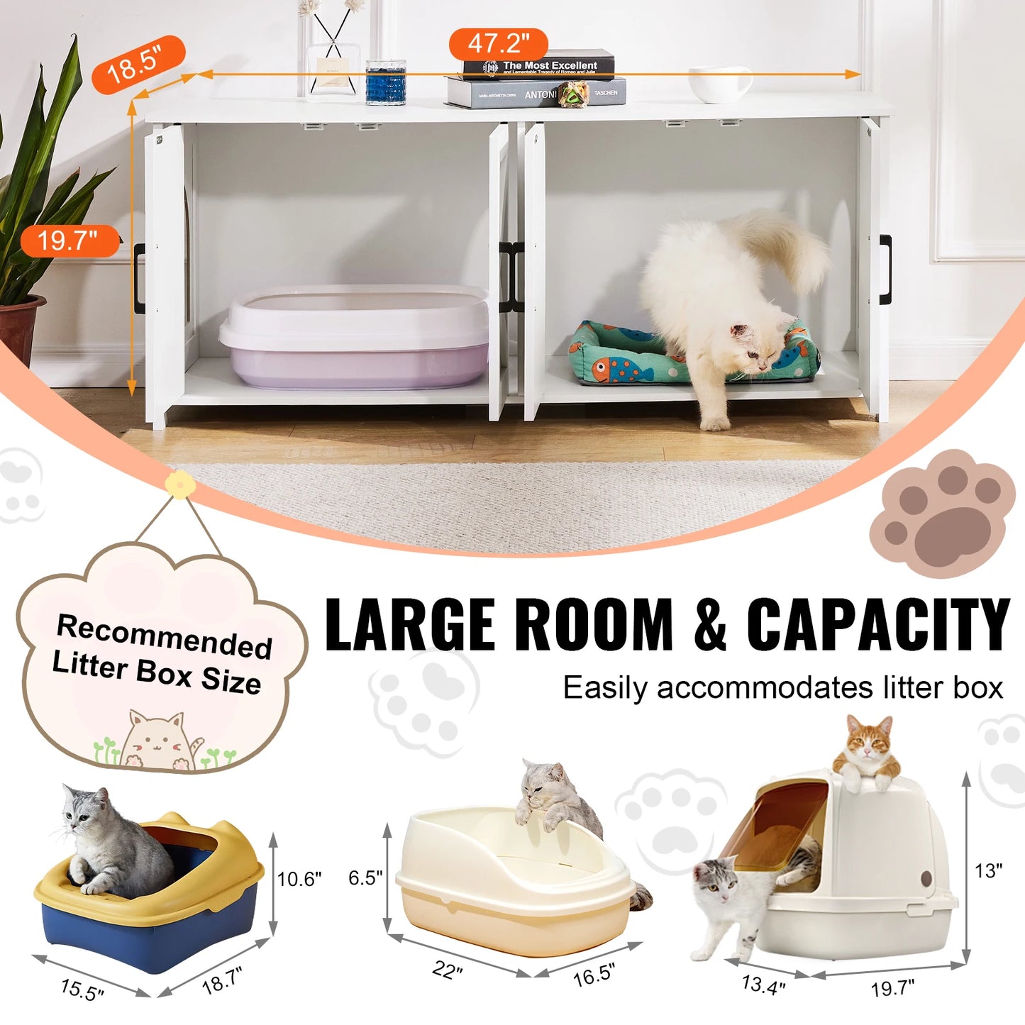 VEVOR Cat Litter Box Enclosure, White